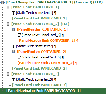Controls generated for 3 Panel Cards nested inside a Panel Navigator with placeholder text